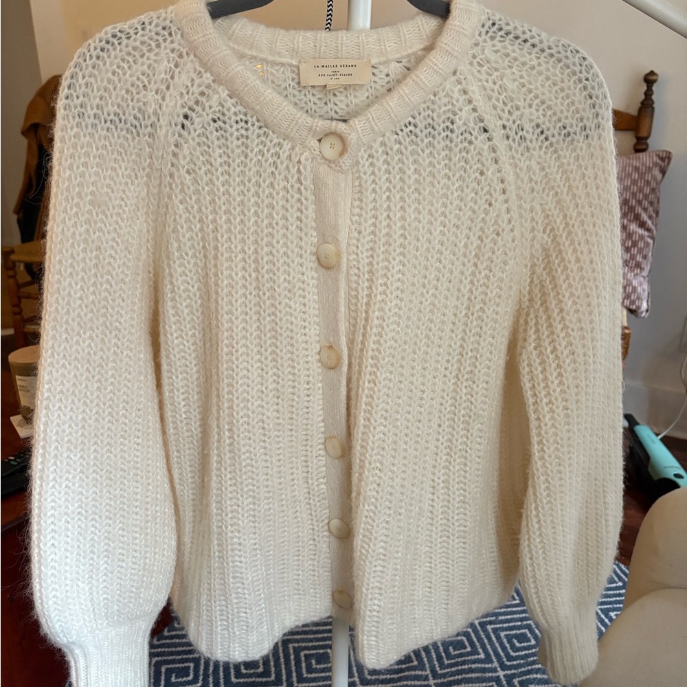 Sezane Cream Button-Up Cardigan
